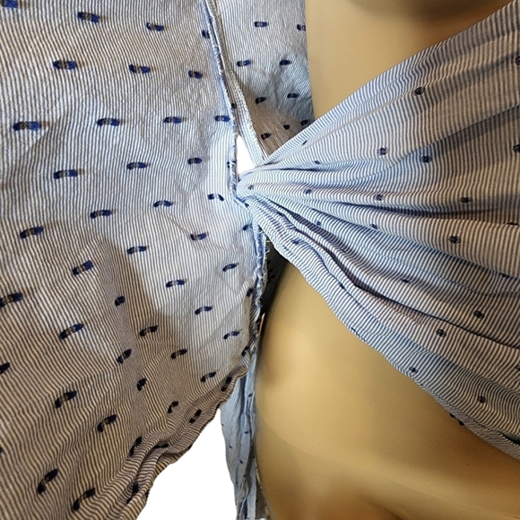 Zara Blue Swiss dot striped long sleeve wrap blouse.  Size medium - Picture 8 of 13